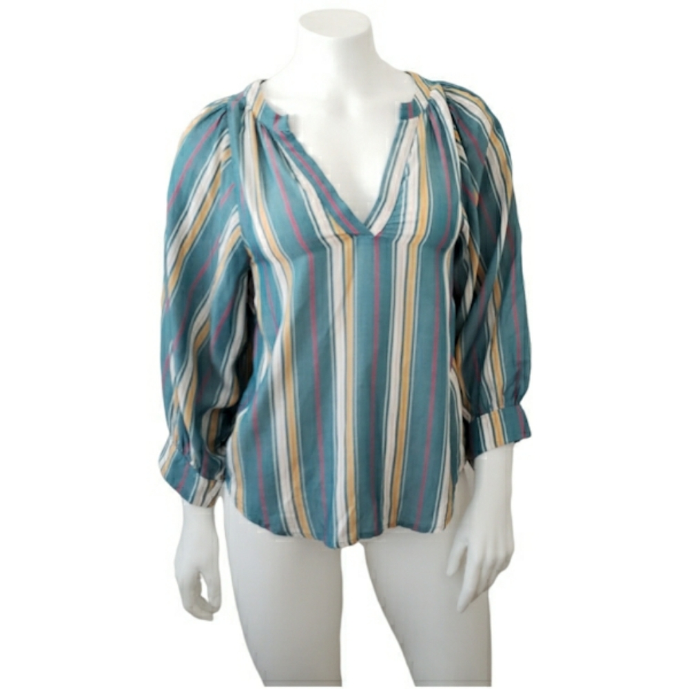 Anthropologie Maeve Teal Stripe Blouse